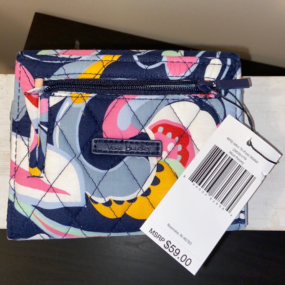 Vera Bradley RFID Mini Tr-Fold Compact Wallet Mod Paisley NEW NWT MSRP $59.00 - Picture 7 of 13